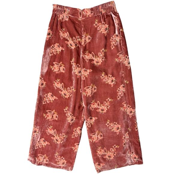 Hutch Anthropologie Pink Combo Orange Floral Burnout Velvet Velour Pants Size M - Picture 8 of 12